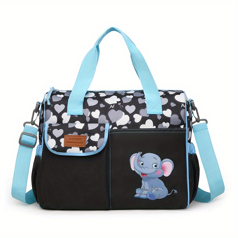 stylish insulated parent bag with cute   large capacity multi functional diaper and essentials tote with aluminum foil lining adjustable shoulder strap and multiple compartments for easy organization commuting shoulder bag cute animal design aluminum foil insulation bag
