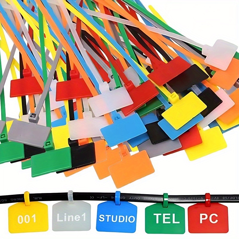 

Self-locking Cable Ties With Waterproof Labels - Plastic Wire Organizers For Office And Network Management, Fixing Strap, Identification Tag, Cable Number Plate