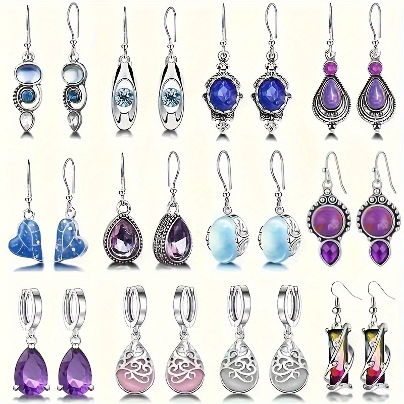 

12-pairs Teardrop Druse Crystal Drop Dangle Earrings For Women Girls Cubic Huggie Hoop Earring Jewelry Set Christmas Gifts