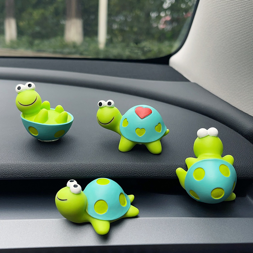 

4 Little In Different Poses, Cute Cartoon Turtle Car Interior Set-display Screen, Moss, And Decoration