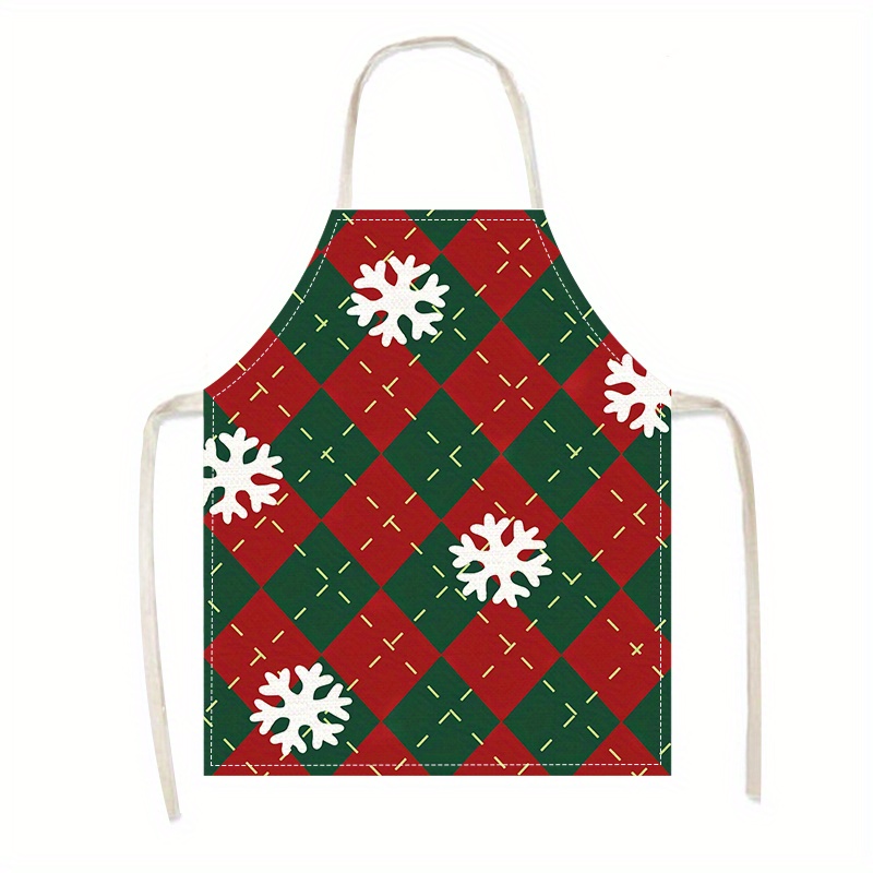 

Christmas-themed Linen Kitchen Apron - Red & Design,, Cooking, Bbq & Home Use, Best For Christmas