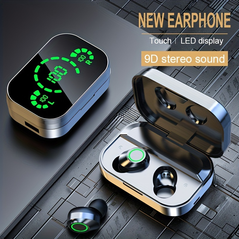 Auricolari Wireless TWS con Display Digitale, Cuffie Sportive per Corsa, Auricolari Stereo HD Hifi con Microfono, Auricolari In-Ear Wireless, Cuffie per Gaming e Stile di Vita Sportivo