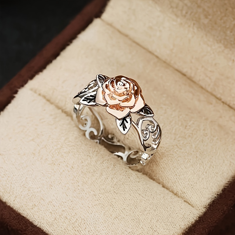 TEMU Unique Hollow Carved Exquisite Flower Women Anniversary Commemorative Ringdaily Casual Wear Paired Accessories As A Gift (no Box)