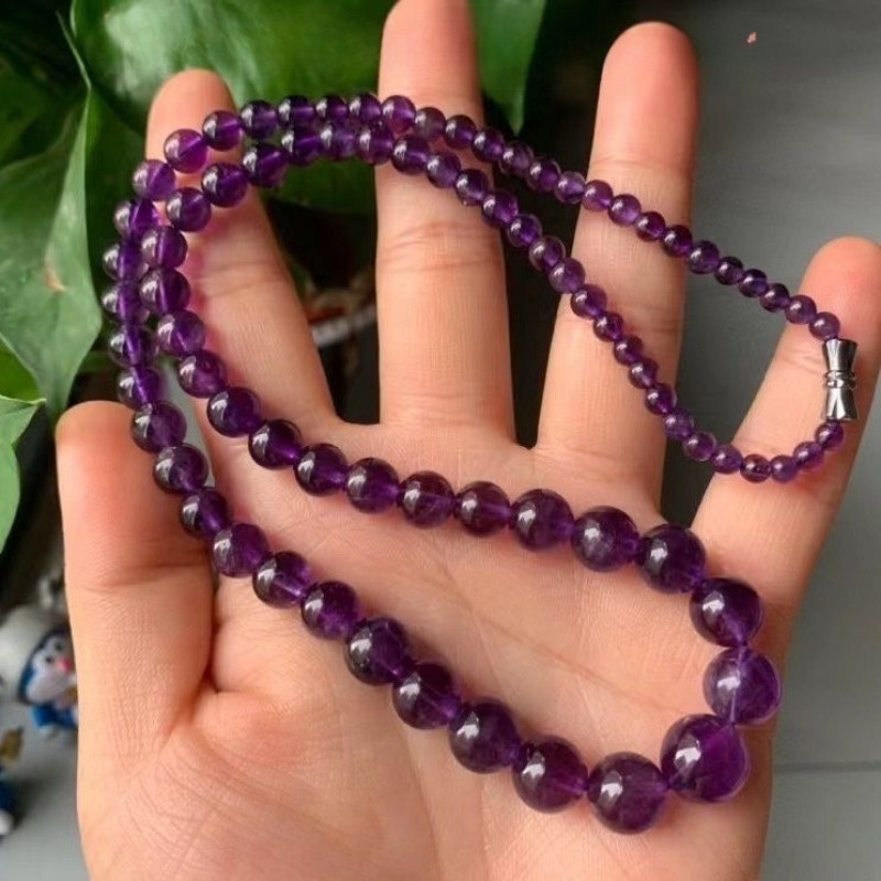 

Authentic Amethyst Tower Chain Necklace: Pure Natural Stone, No Plating, Bohemian Style