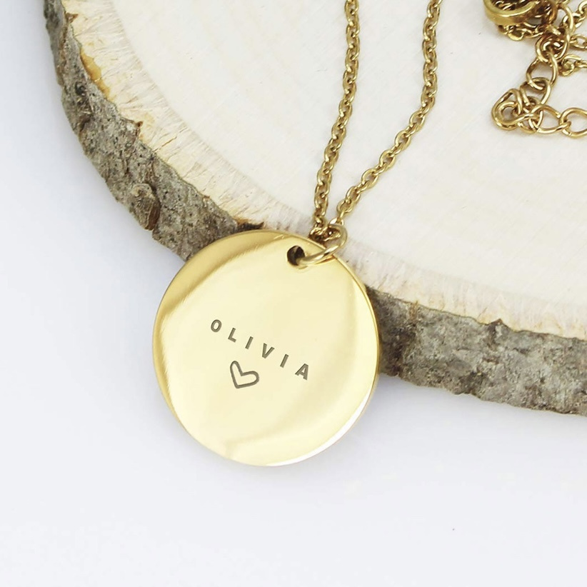 TEMU Customized Stainless Steel Round Plate Necklace That Does Not Fade, Fashionable And Personalized Accessories, Trendy Matching Accessories, Diy