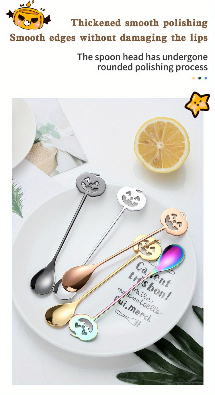 kitchen accessories tableware set stainless steel   coffee stirring spoon dessert stirring spoon halloween special spoon details 4