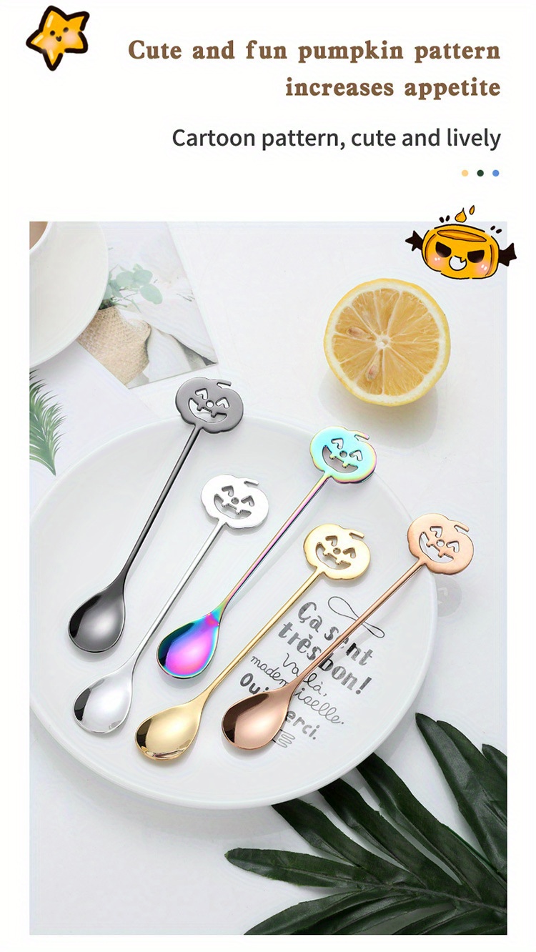 kitchen accessories tableware set stainless steel   coffee stirring spoon dessert stirring spoon halloween special spoon details 6