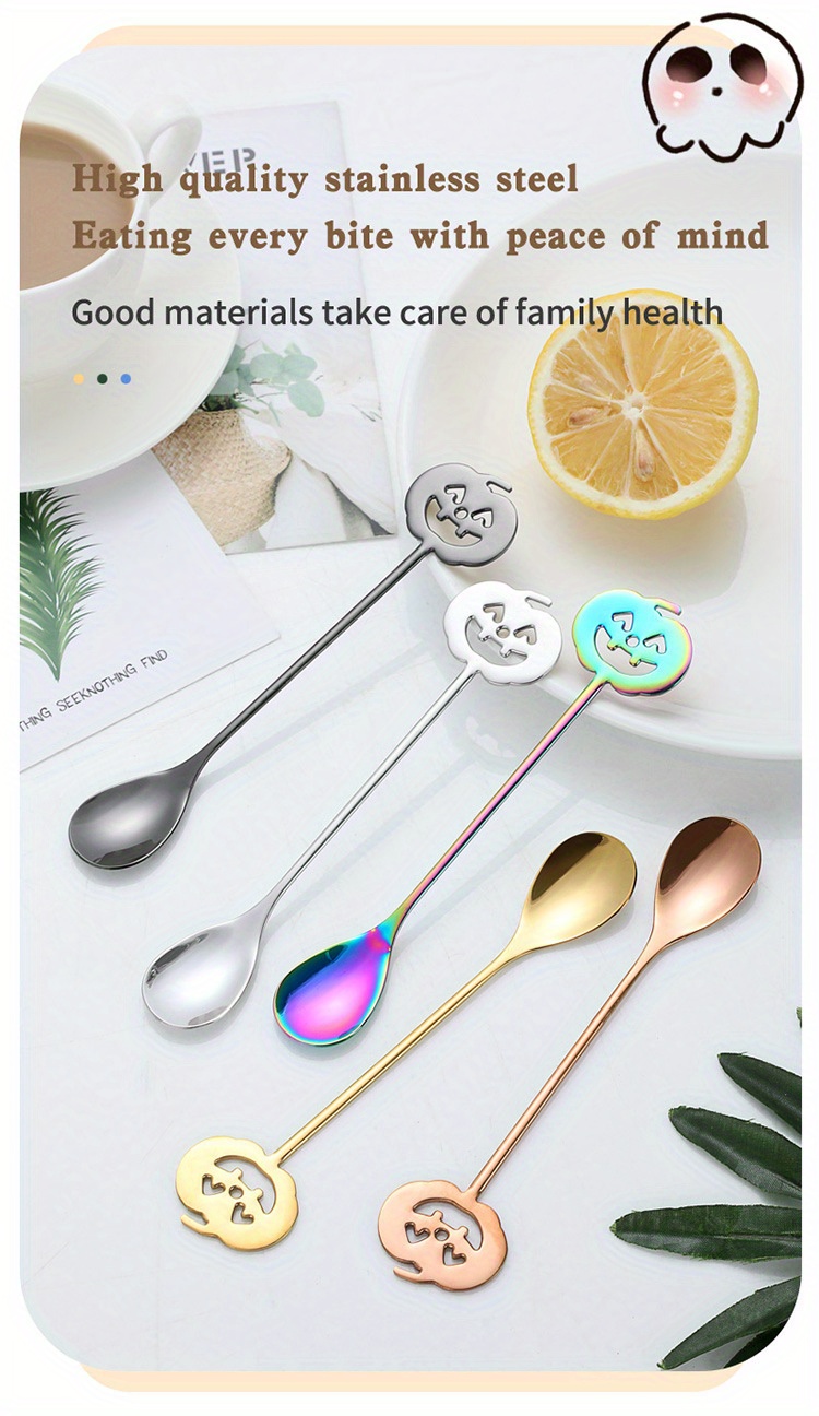 kitchen accessories tableware set stainless steel   coffee stirring spoon dessert stirring spoon halloween special spoon details 7