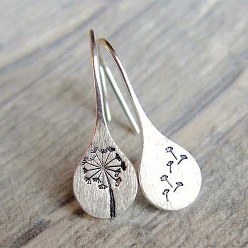 

Vintage Dandelion Drop Hook Earrings - Silver Plated, Mardi Gras Day, Party, Vacation , And As A Gift For Women - , And Stylish Valentines Day Gifts