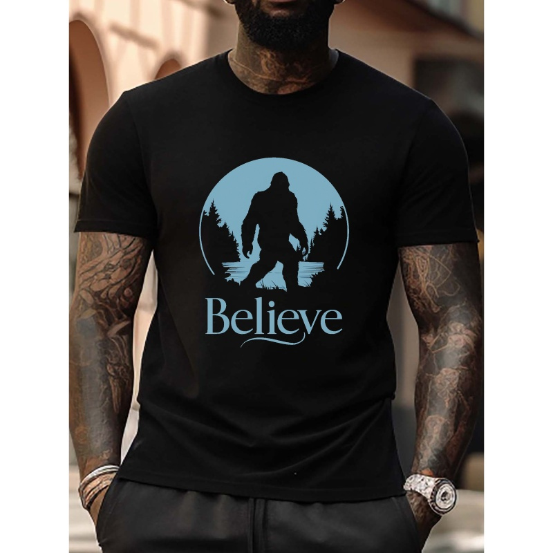 

Plus Size Men's Summer T-shirt, Forest Believe Graphic Print Short Sleeve Tees, Trendy Casual Tops For Daily Life, Big & Tall