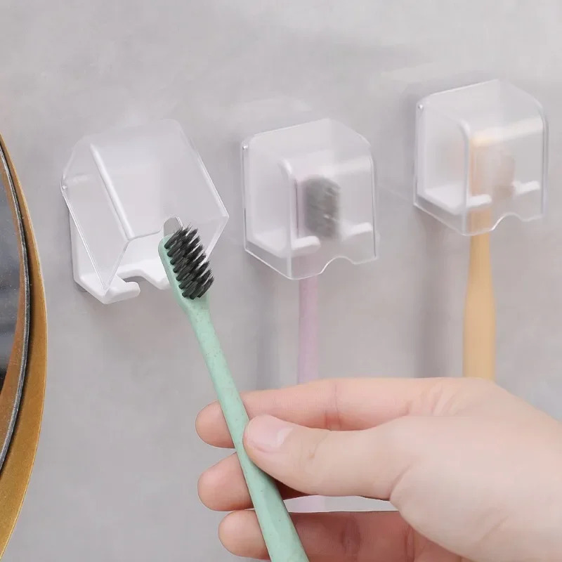 

Space-saving Wall-mounted Toothbrush Holder With Cover - , No Drilling Required, Plastic Bathroom Organizer