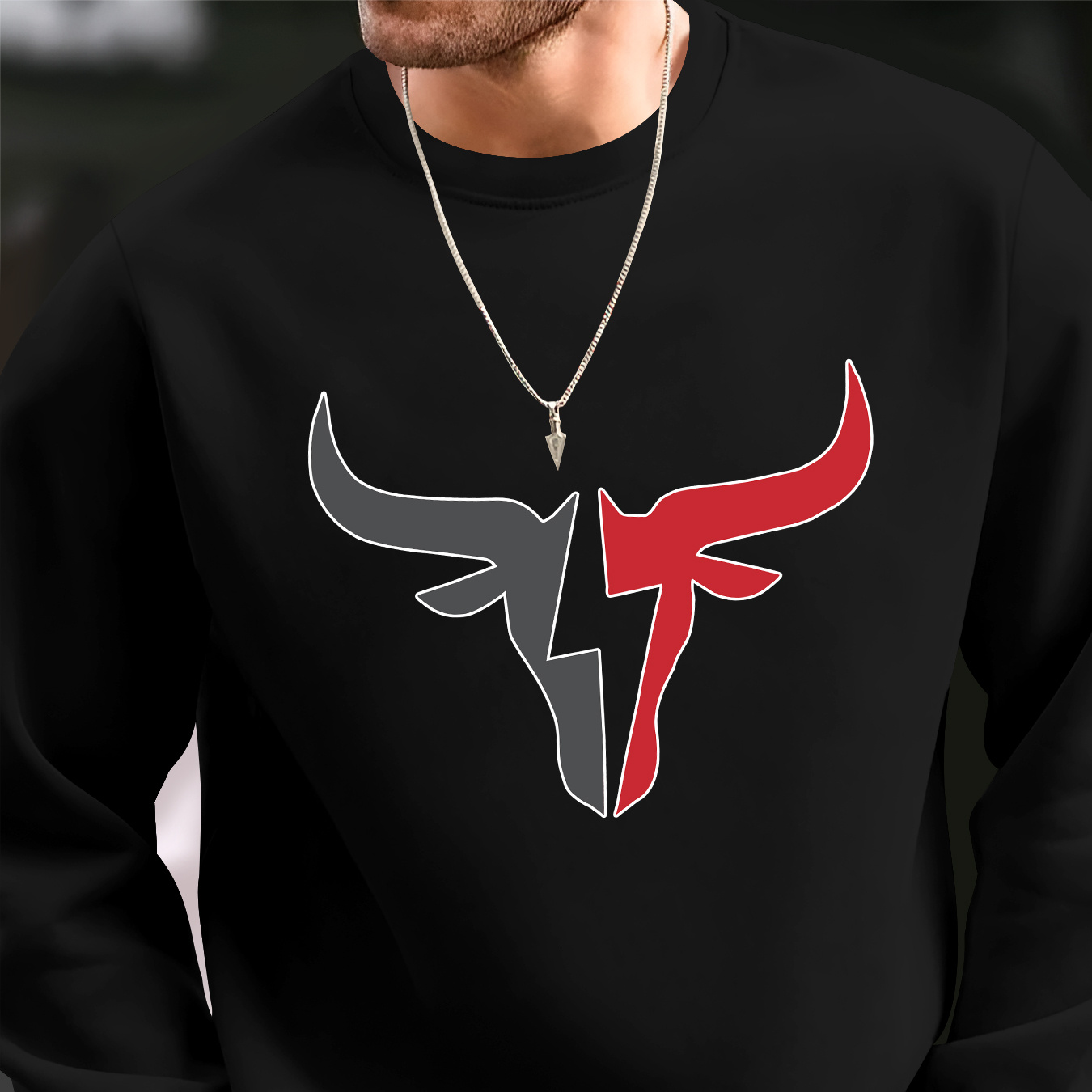 

Red & Black Bull Head Print Men's Fashion Pullover Round Neck Long Sleeve Sweatshirt Loose Casual Top For Autumn Winter Men's Bottoming Clothing As Gifts Leisure Holiday