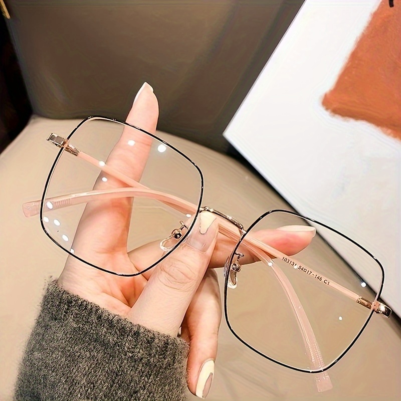 

Y2k Large Square Frame Glasses, Oversized Fashionable Metal Full-rim Computer Spectacles, Comfortable Ac Lenses With For Women, Includes Cleaning Cloth