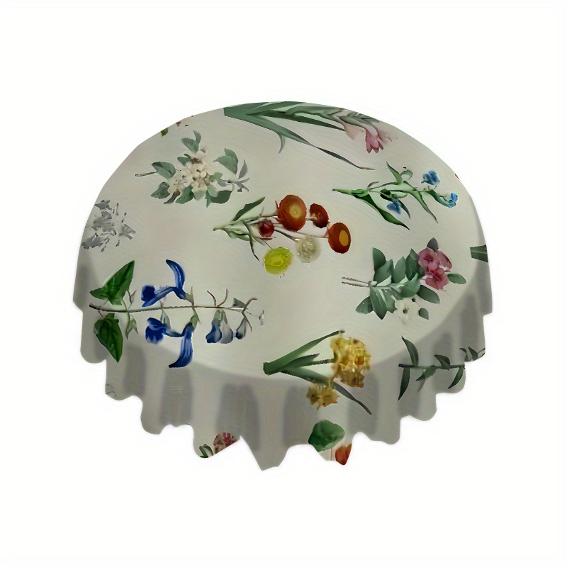 

Nappe ronde imperméable à motif floral - Élégante housse de table en polyester imprimé, antidérapante, résistante à l'huile pour salle à manger et cuisine, Décoration légère de luxe - 1 pièce