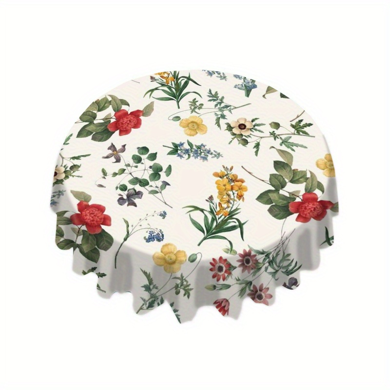 

Nappe Ronde Élégante à Imprimé Floral - Imperméable, Résistante à l'Huile, Antidérapante en Polyester pour Salle à Manger & Cuisine