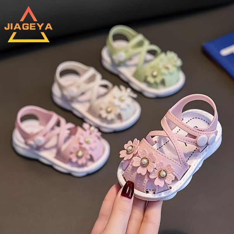 

Jiageya Adorable Solid Color Flower Sandals For Baby Girls - Comfortable, Lightweight & Breathable Walking Shoes, Perfect For All Seasons