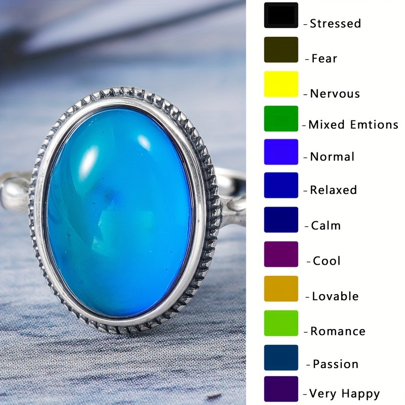 

1pc Vintage Mood Ring Inlaid Gemstone Thermal Discoloration Suitablefor Women Match Daily Outfits Party Accessory Gift / Friends/ Lover