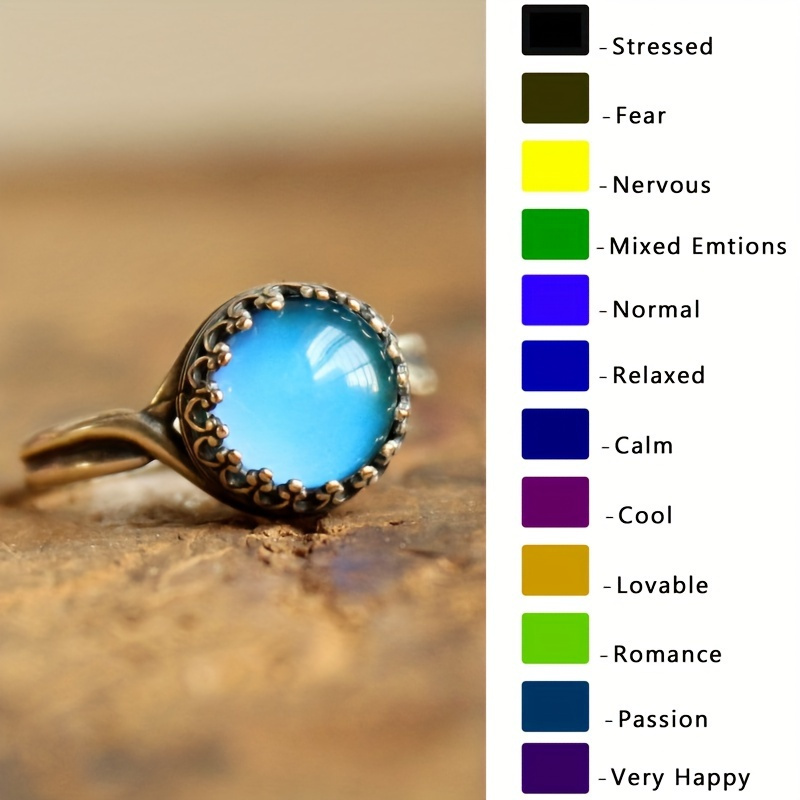 

1pc Vintage Mood Ring Inlaid Gemstone Thermal Discoloration Suitablefor Women Match Daily Outfits Party Accessory Gift / Friends/ Lover