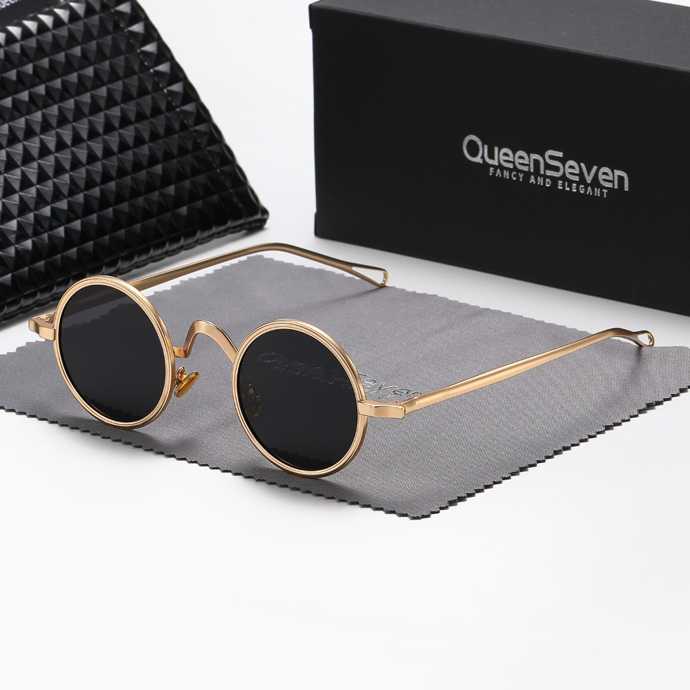 

Queenseven Unisex Retro Round Punk Sunglasses With Metal Frame, Eyeglass Legs, Water Drop-shaped Hollow Design, Polarized Sunglasses