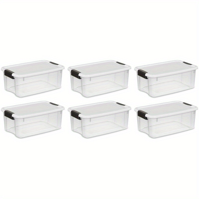 

18 Qt Clear Plastic Stackable Storage Bin W/ White Latch Lid, (6 Pack)