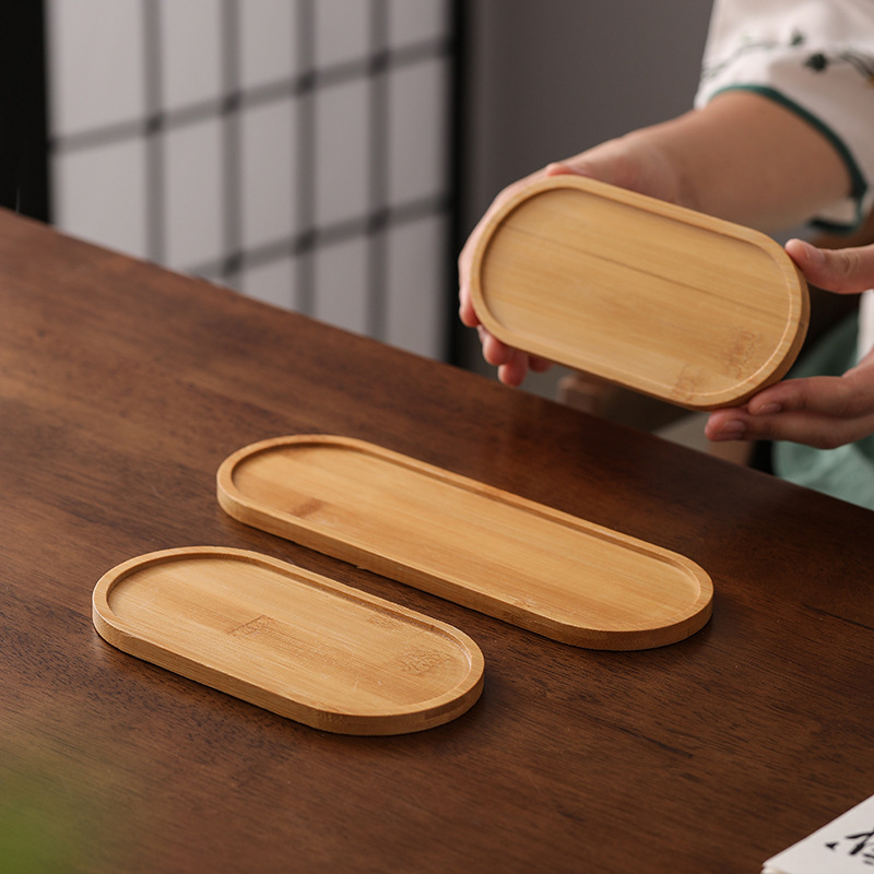 

Oval Bamboo Wood Serving Platter - Multi-purpose Solid Wood Tray For Tea, Shampoo Bottles, Japanese Minimalist Style