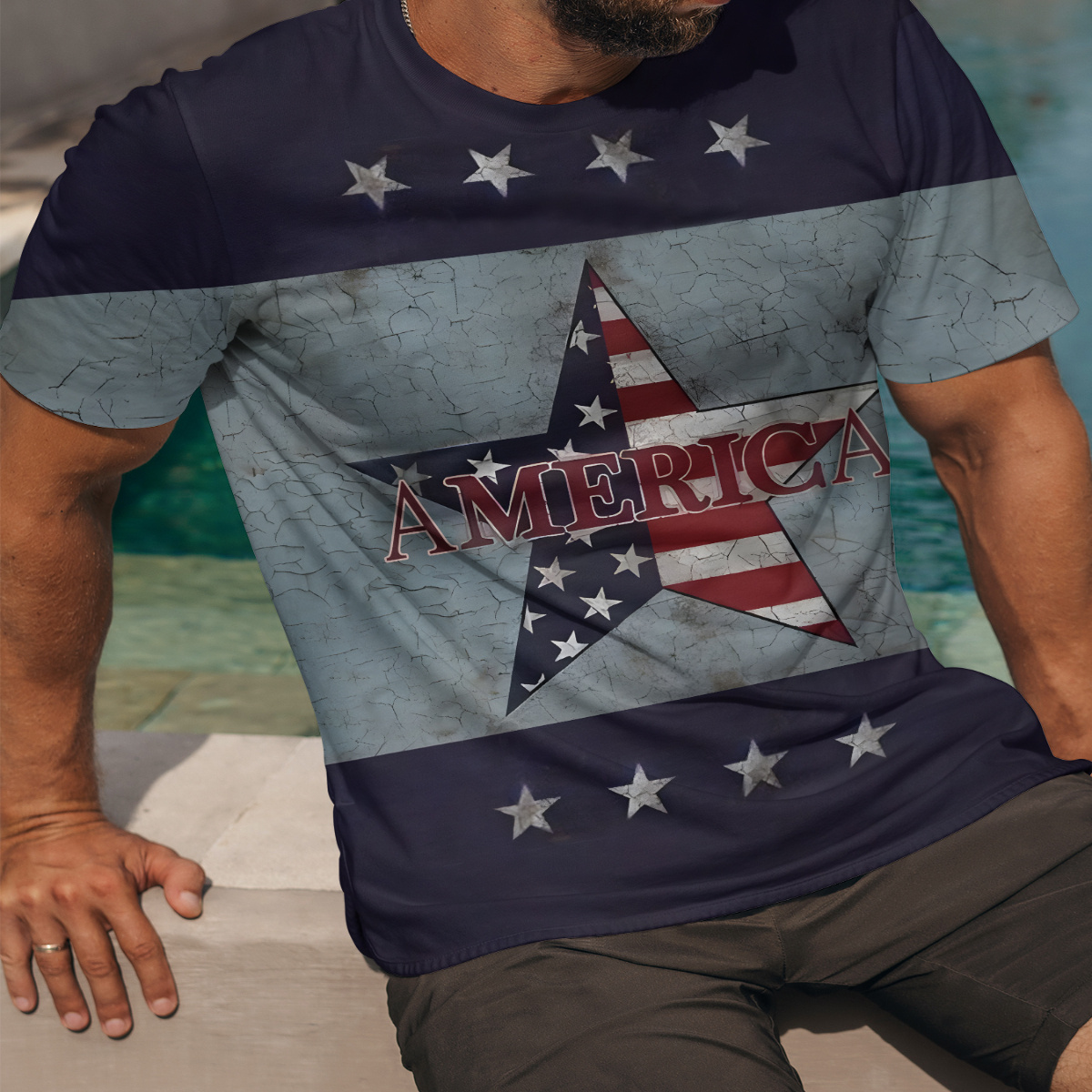 

Men's Stars Graphic Print T-shirt, Short Sleeve Crew Neck Tee, Men's Clothing For Summer Outdoor