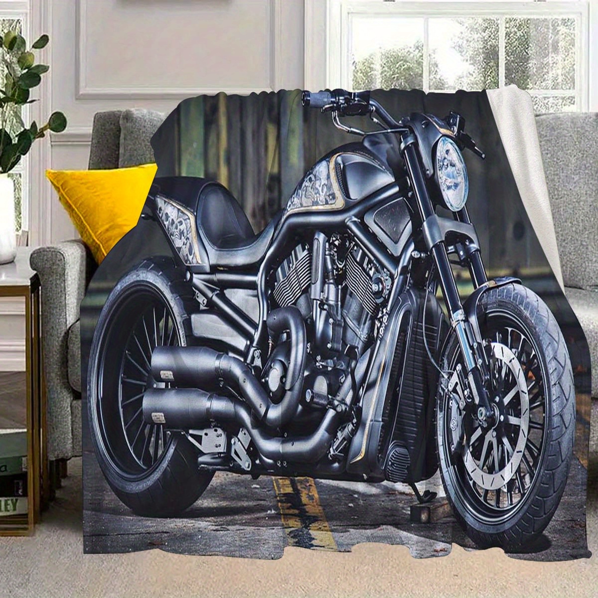 

Soft & Warm Grey Motorcycle Print Throw Blanket - Versatile For All Seasons, Perfect For Napping, Sofa, Office, Bed, Camping & Travel - Durable, Machine Washable Gift Idea For Bikers