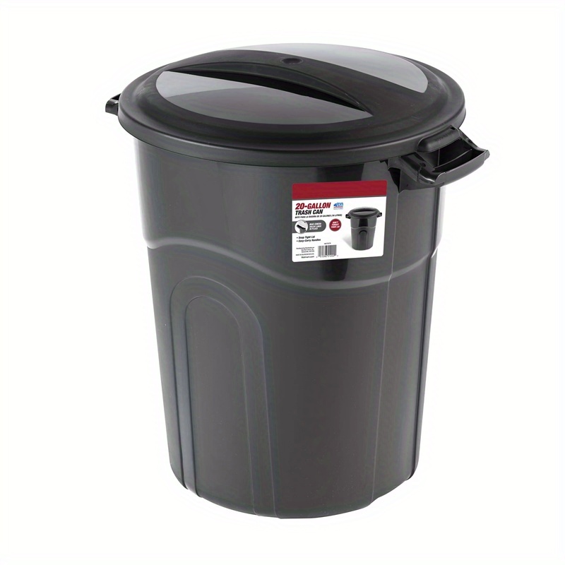 

20 Gallon Heavy Duty Plastic Garbage Can, Included Lid, Black