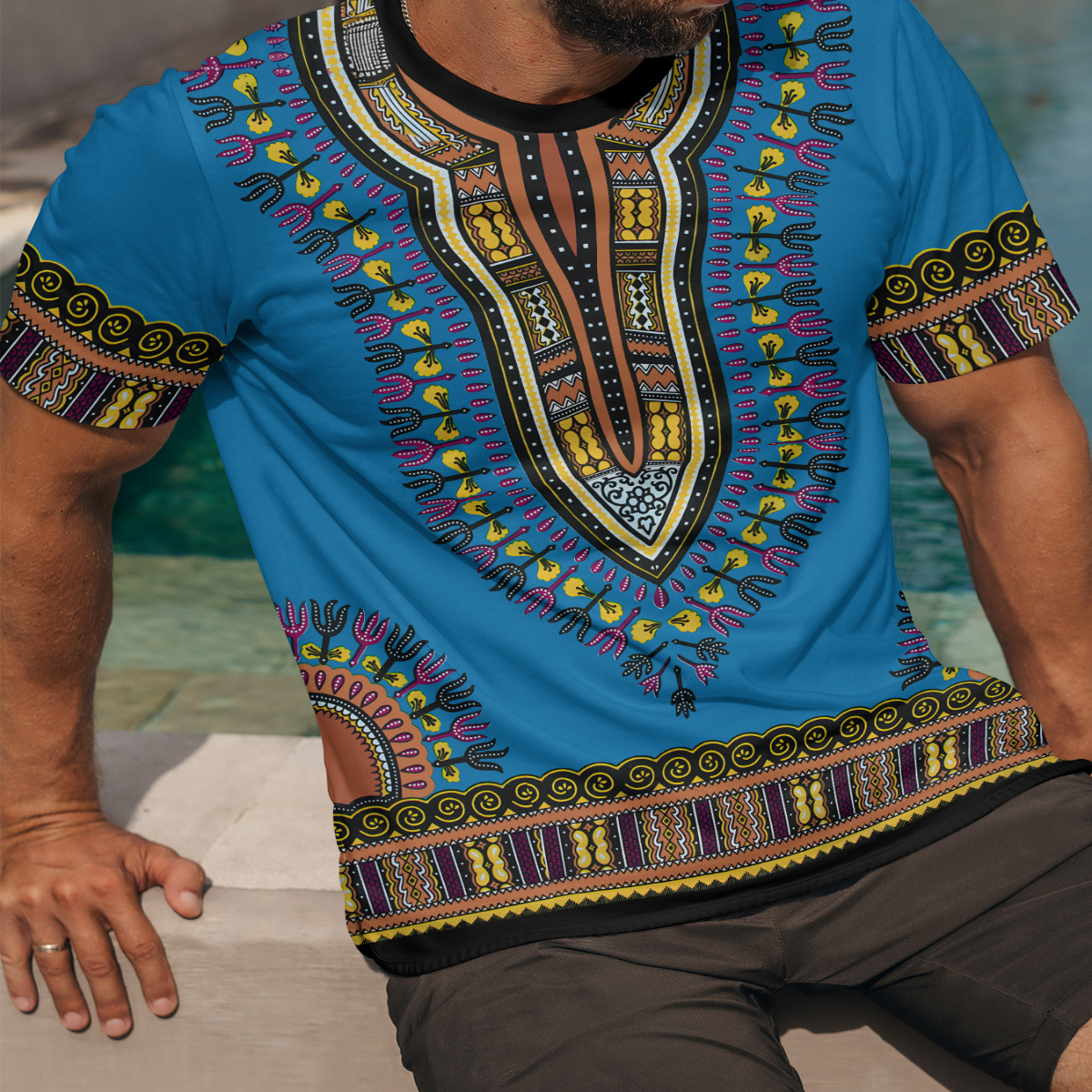 

Men's Ethnic Graphic Print T-shirt, Short Sleeve Crew Neck Tee, Men's Clothing For Summer Outdoor