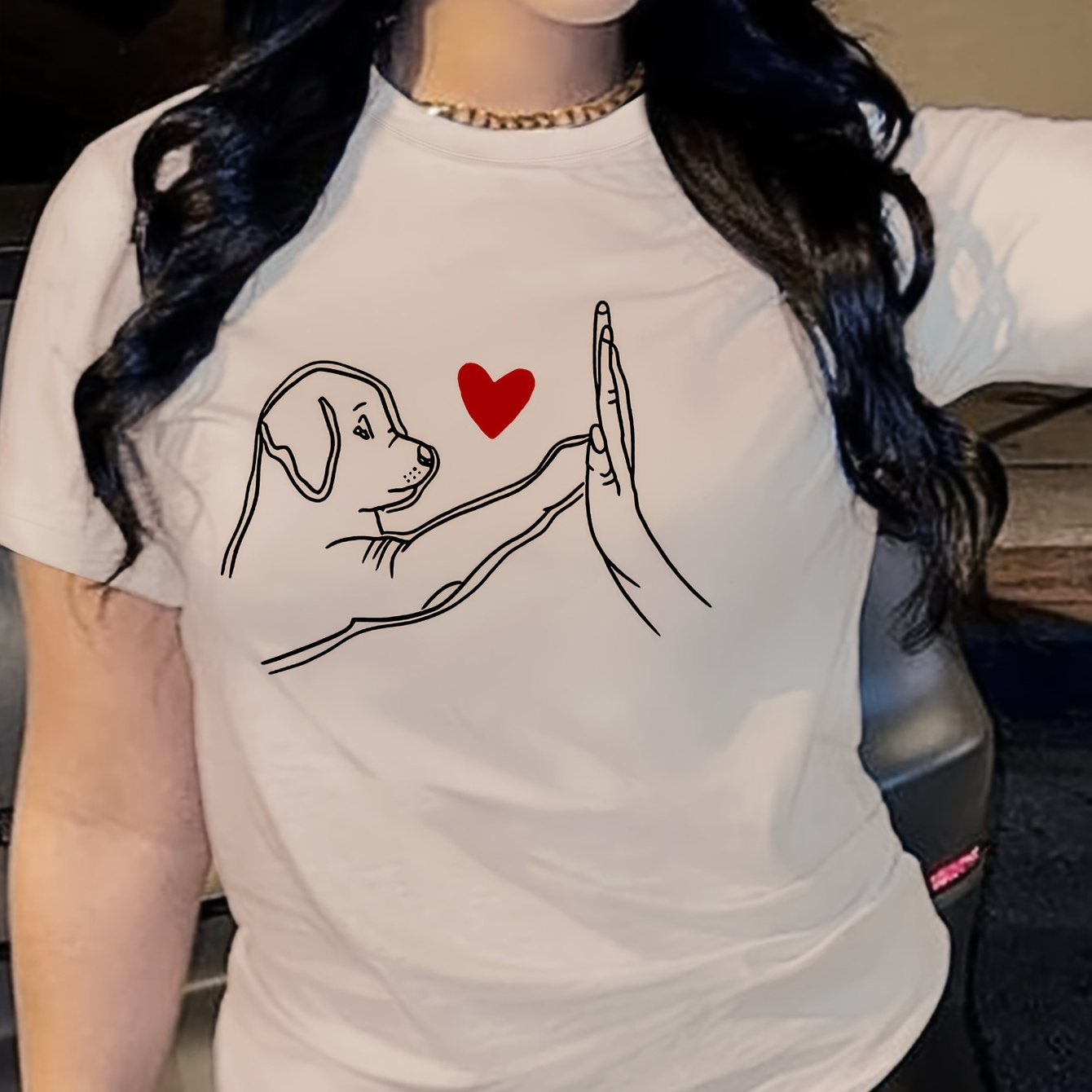

Dog Print Crew Neck T-shirt, Casual Short Sleeve T-shirt For Spring & Summer, Women's Clothing
