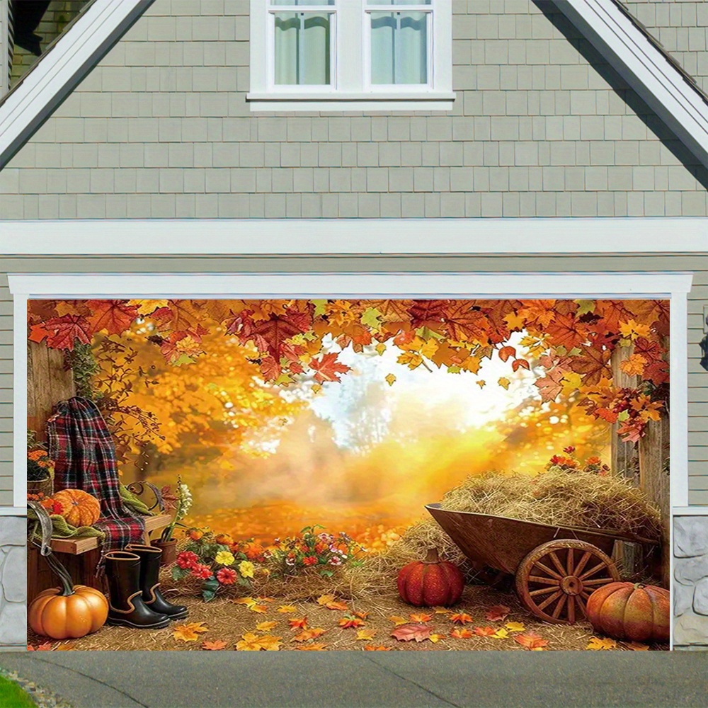 

Autumn Harvest Thanksgiving Garage Door Banner - Durable Polyester, Autumn Leaf & Pumpkin Design, Perfect For Entrance & Festivals