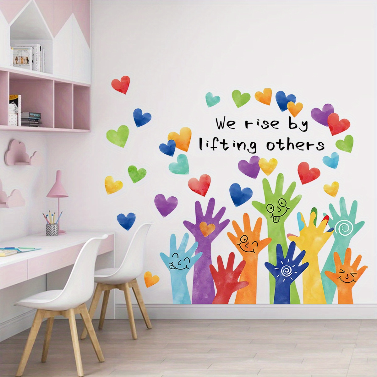 Image of Watercolor Cartoon Cute Colorful Palm Sticker For Bedroom Living Room Hallway Bedside Decoration Wall Decal