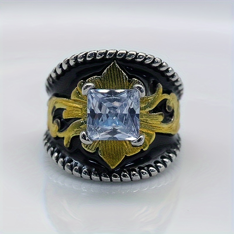 

1pc Fashionable Two-tone Ring With Inlaid Cubic Zirconia For Men And Women, Perfect For Any Occasion