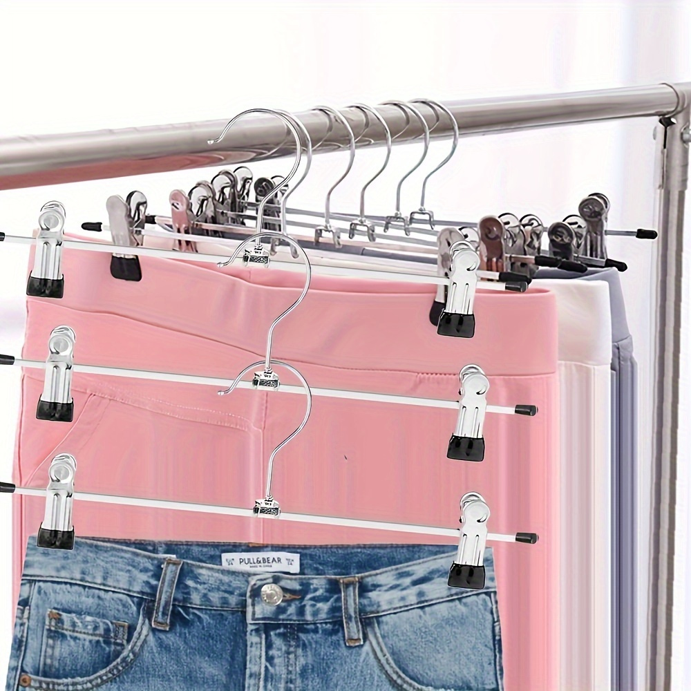 

5/10-piece Heavy-duty Metal Pants Hangers With Adjustable Clips - Non-slip, Space-saving For Skirts, Jeans & Trousers - Ideal For Home And Retail Use