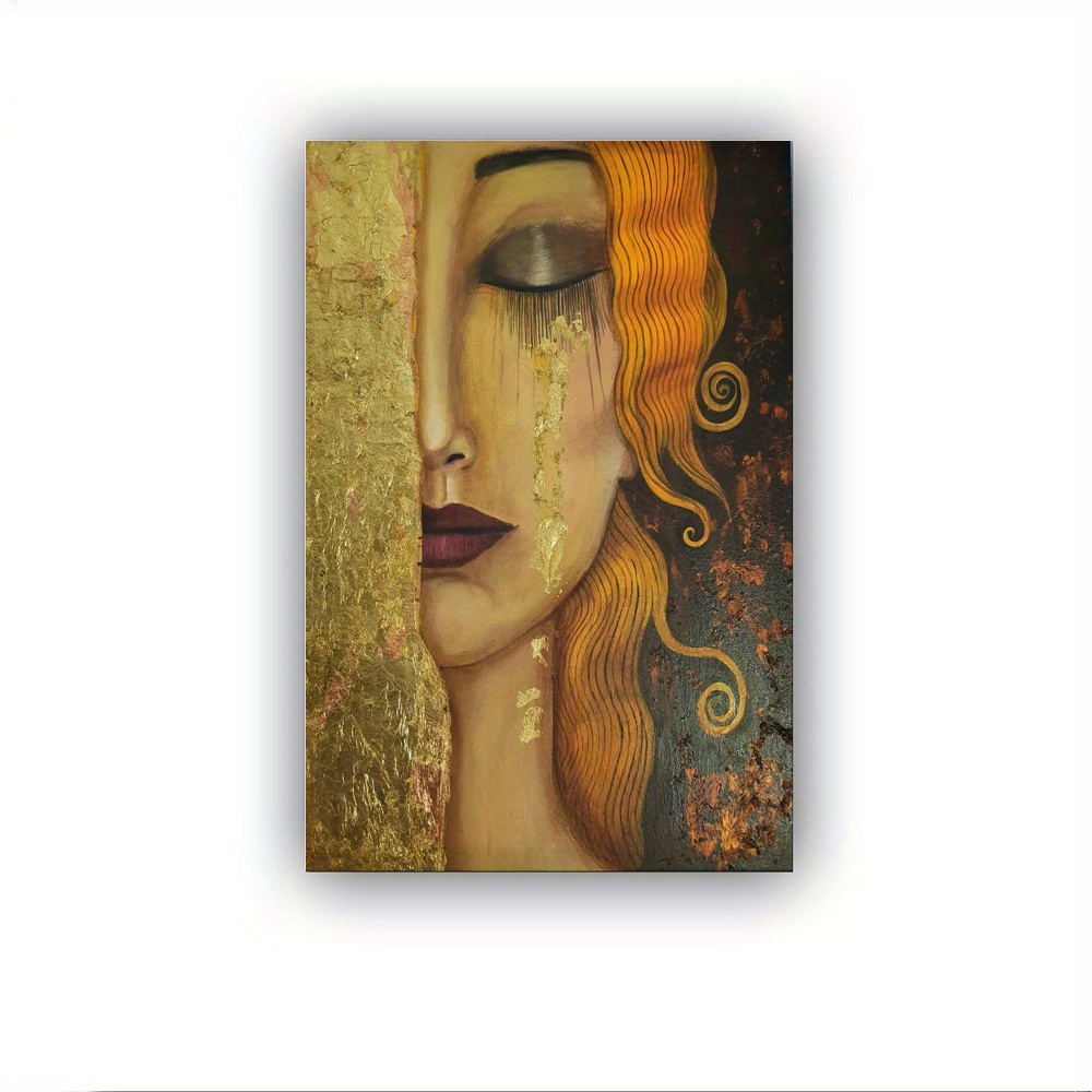 

1pc Framed Canvas Art Can Be Hung Directly-gustav Klimt Art Painting Freya Golden Tears Poster Print Canvas Painting Wall Art Picture Living Room Bedroom Decorations