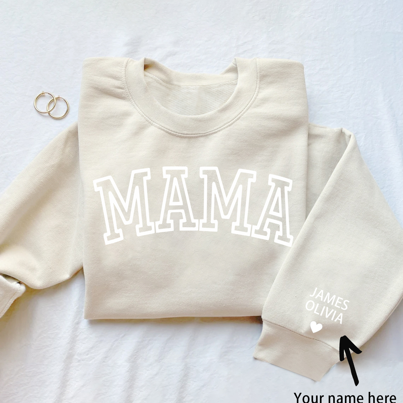 

Customized Name Print Pullover Sweatshirt, Casual Long Sleeve Crew Neck Sweatshirt For Fall & Spring, Women's Clothing