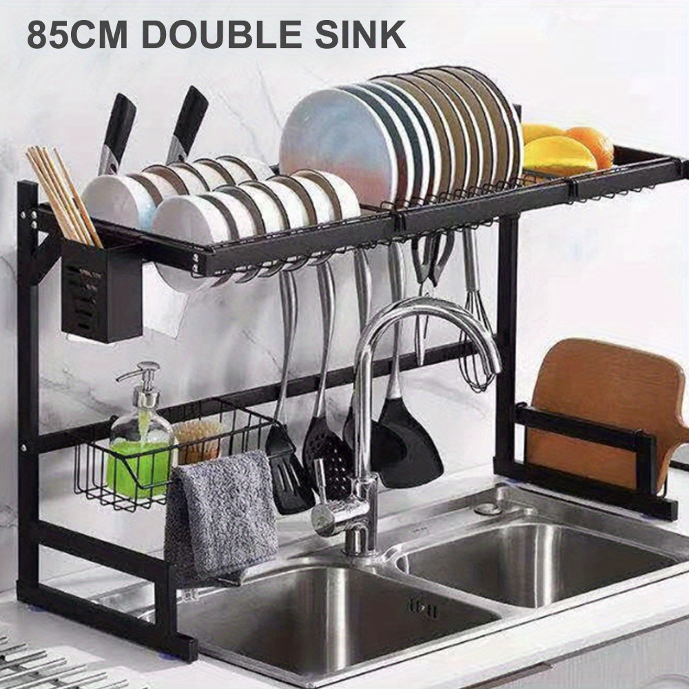 

Dish Drying Rack Over Sink, Large Stainless Steel Drainage Rack 2-tier Dish Drainer Kitchen Count Organization And Storage With Hooks For Kitchen Counter Space Saver 33. 4*12. 4*20. 4 Inch