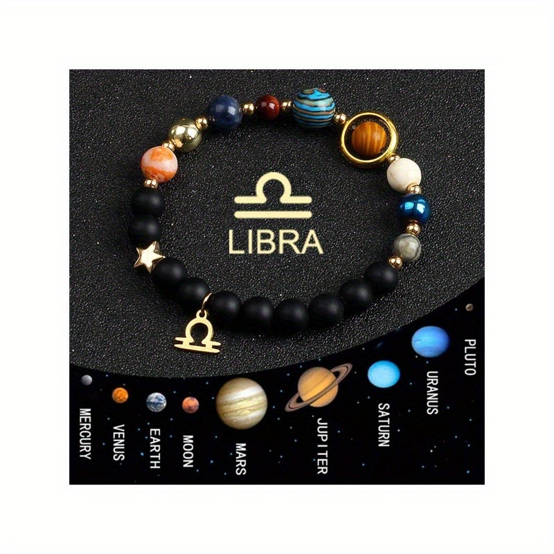 

1pcs 12 Constellation Bracelets For Women Natural Stone Solar System Bracelets Libra Leo Jewelry Golden Color Stainless Steel Constellation Pendant Bracelets Valentine's Day Jewelry Gifts For Couples