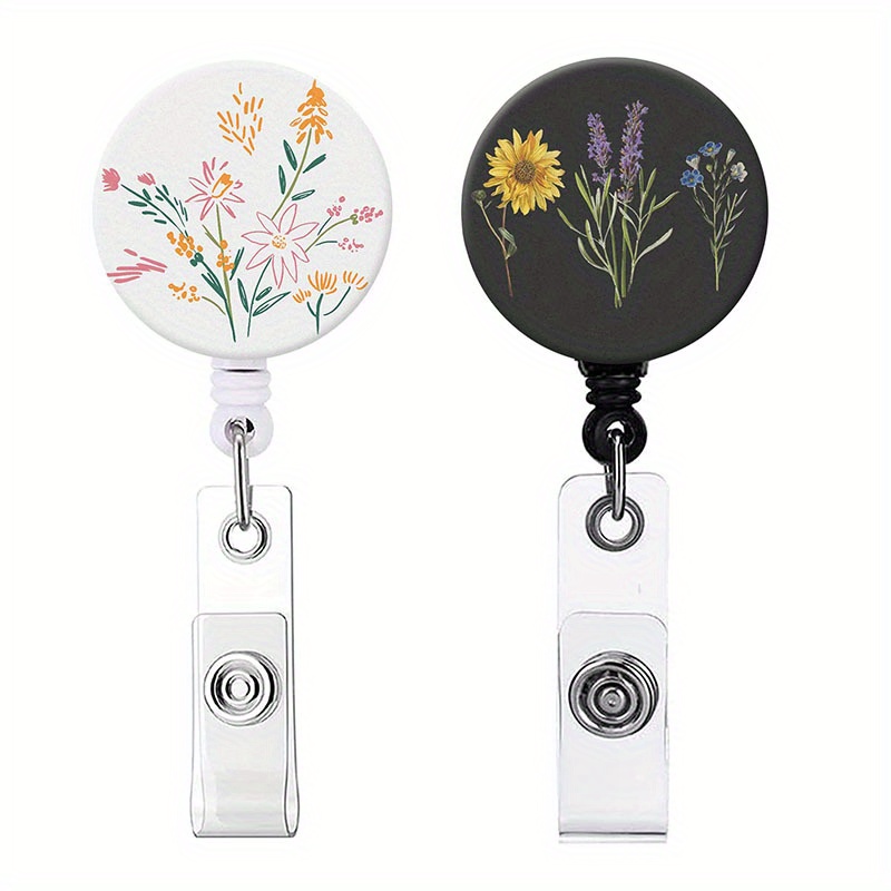 

Set Of 2 Retractable Badge Holder Reels With Alligator Clip, Nurse Id Badge Clip, Floral Design, Durable Plastic Material