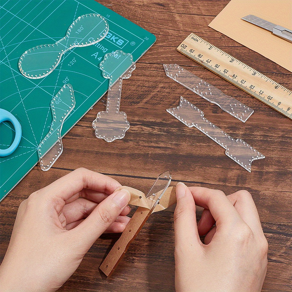 

6pcs Clear Acrylic Diy Leather Craft Templates, For Handbag And Keychain Making, Diy Sewing Accessories