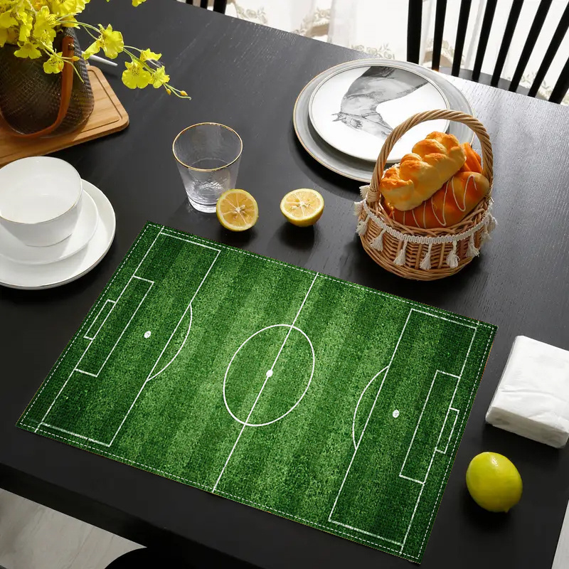 

Soccer Field Print Placemats Set Of 2/4/6, Durable Heat-resistant Dining Table Mats, Fashionable Abstract Woven Design, 100% Polyester Rectangle Kitchen Decor, Hand Washable