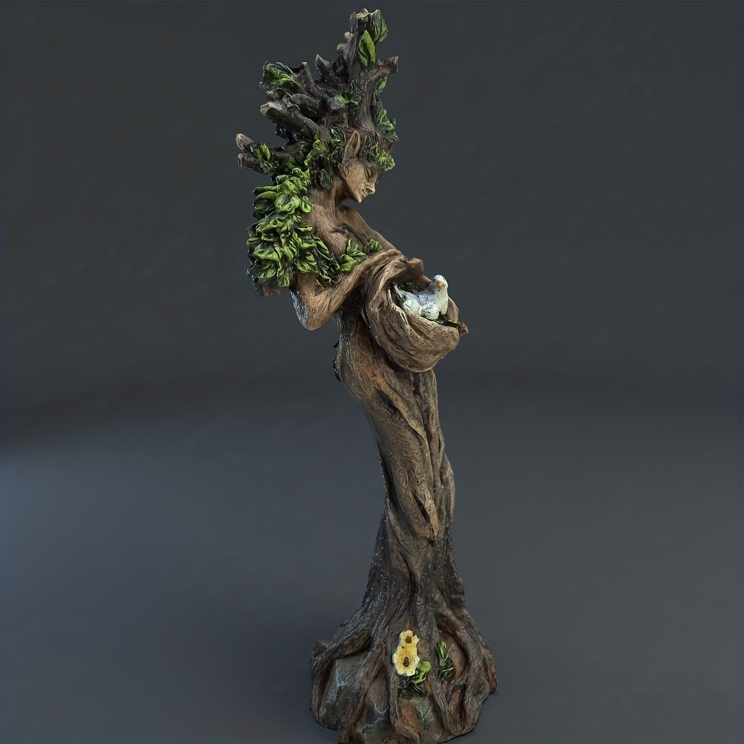 

Enchanting Forest Goddess & Bird Tree Elf Statue - Resin Outdoor Garden Decor, No Battery Needed