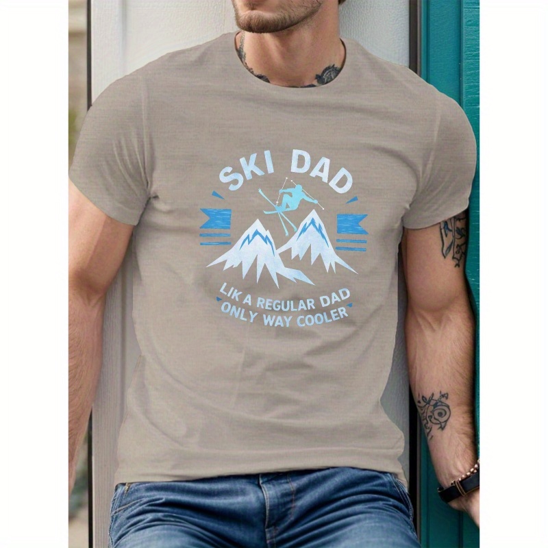 

Mountain Pattern Ski Dad Print Men's Fashion Comfy Breathable T-shirt New Casual Top Round Neck Short Sleeve Tee For Spring Summer Holiday Leisure Vacation Men's Clothing As Gift