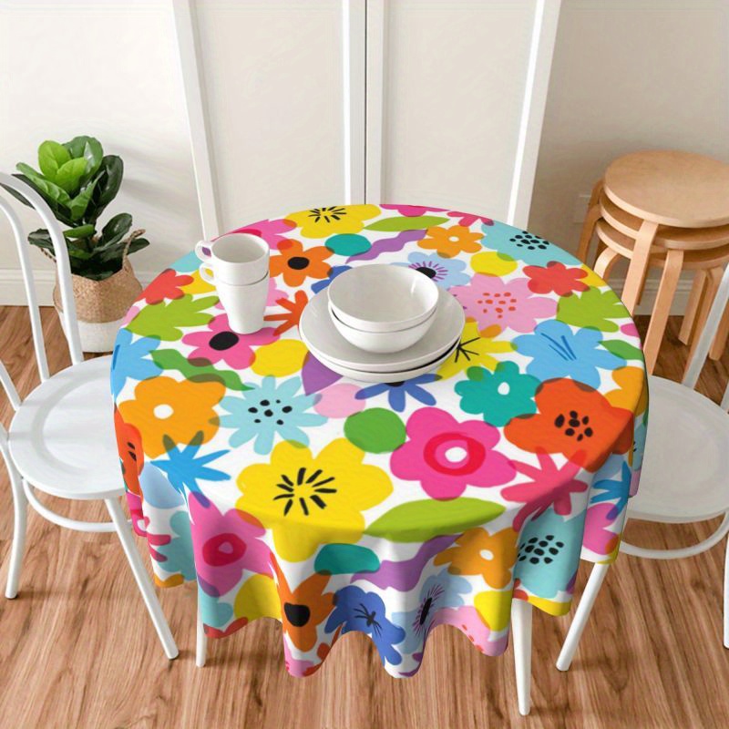 

Nappe ronde en tissu 100% polyester imprimé floral aquarelle, résistant aux taches et lavable, pour la cuisine et la salle à manger, décoration de fête festive, décoration de maison et de restaurant