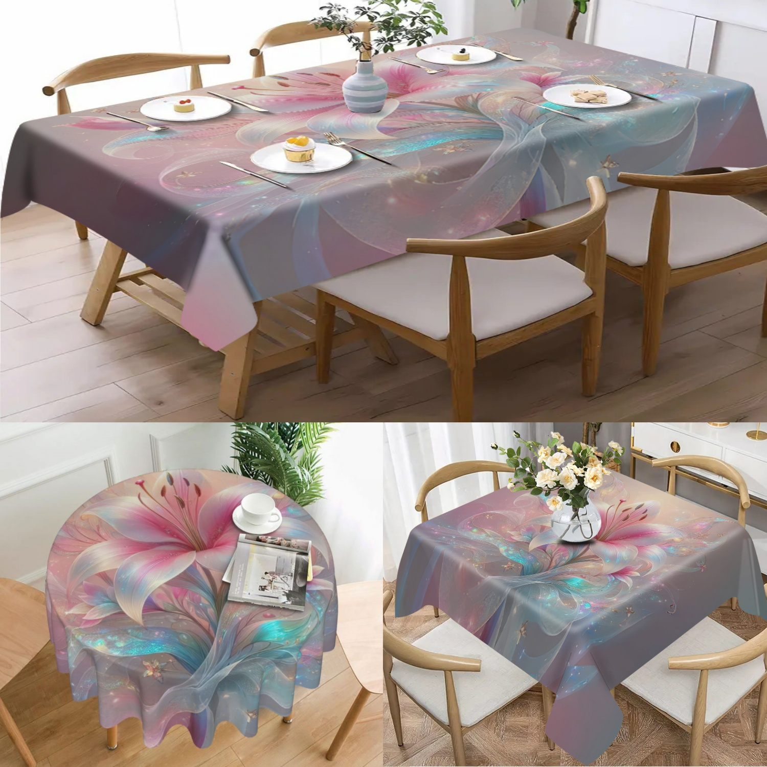 

Waterproof & Oil-resistant Floral Polyester Tablecloth - Heat-insulating, Anti-scald Dining & Coffee Table Cover For Holiday Parties & Home Decor