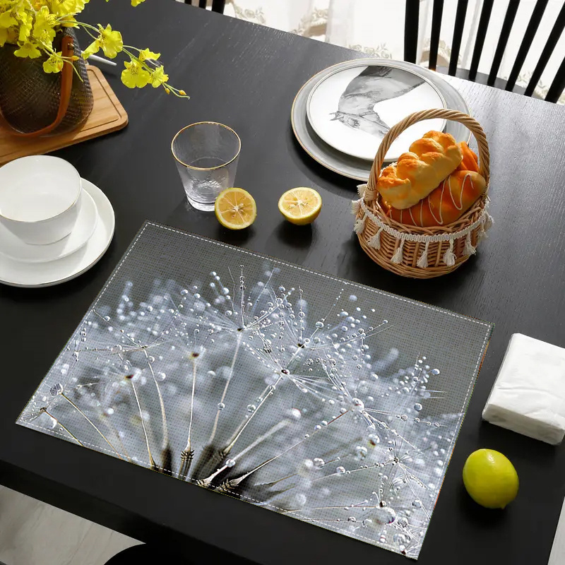 

2pcs /4pcs/ 6pcs Silvery Dandelion Background Placemats With Stylish Abstract Prints - Table Mats Heat Resistant Dining - Your Kitchen Decor,