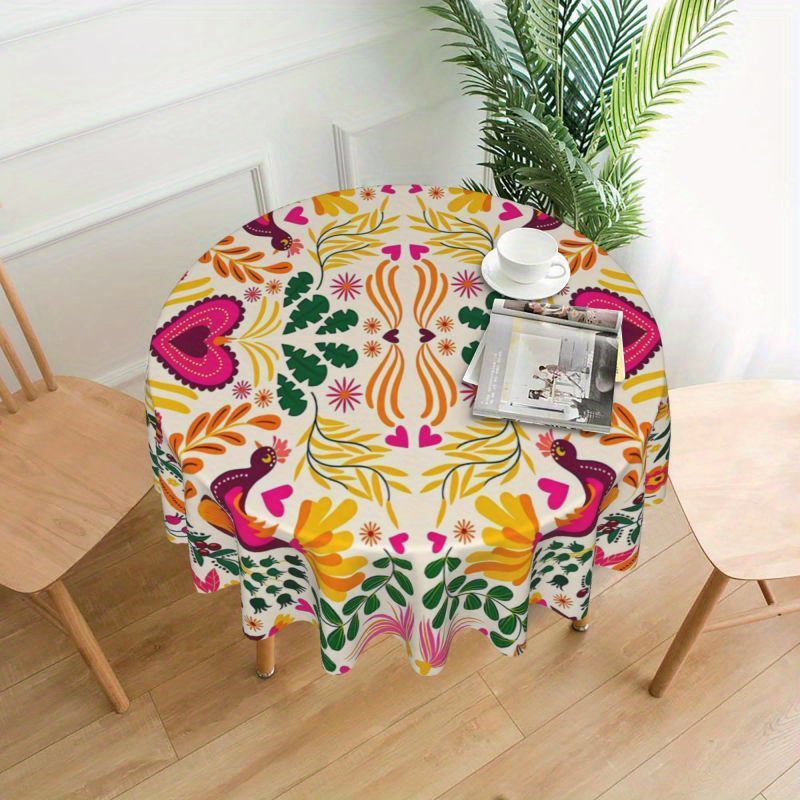 

1pc Vibrant Mexican Floral Round Tablecloth - Stain-resistant, Washable Microfiber For Kitchen & Dining Decor, Perfect For Holiday Parties & Gifts