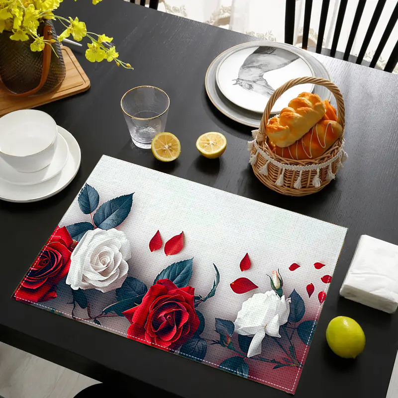 

Red And White Rose Table Placemats - And Heat Resistant Kitchen Decor