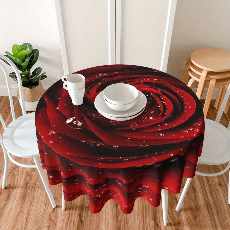 

Vibrant Red Rose Print Round Tablecloth - Stain-resistant, Washable Microfiber For Kitchen & Dining Room Decor, Perfect For Holiday Parties & Gifts