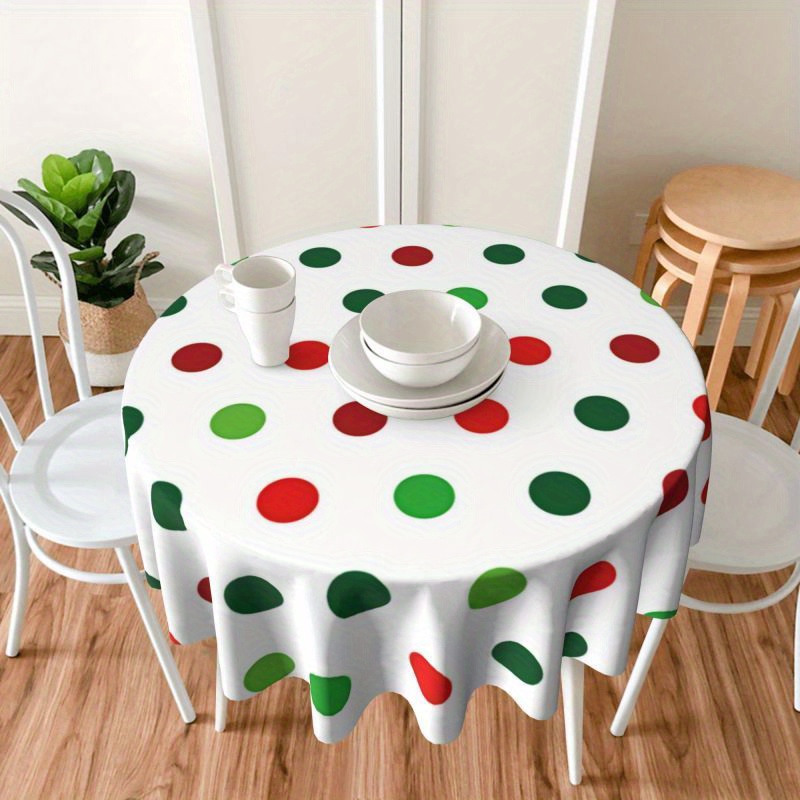 

1pc Festive Christmas Polka Dot Round Tablecloth - Stain-resistant, Washable Microfiber For Holiday Parties & Home Decor